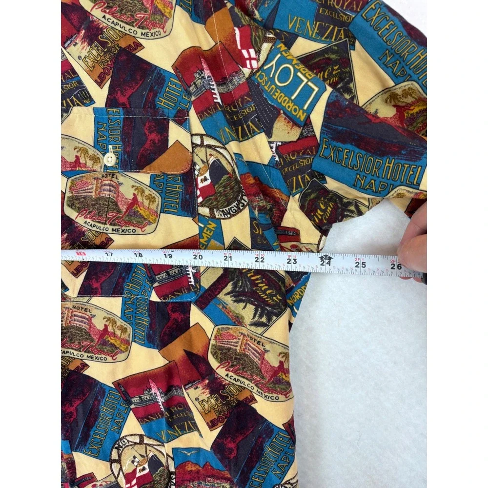 Vintage Polo Ralph Lauren L 100% Rayon Travel Print 90s Resort Short Sleeve